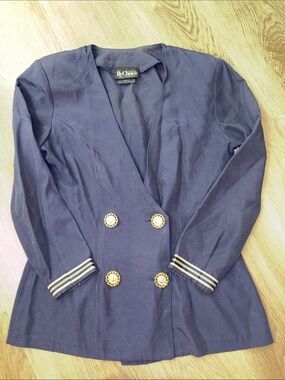 Vintage By Choice Navy Double Breasted Wrap Blazer Blouse Size 3 sailor nautical
